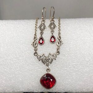 Barse Necklace & Earrings Set 925 Sterling Silver Filigree Dangle Signed